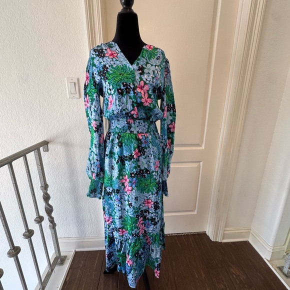 Lilly Pulitzer Sz 4 Loubella Smocked Midi Dress Multi Soiree All Day - Picture 5 of 16